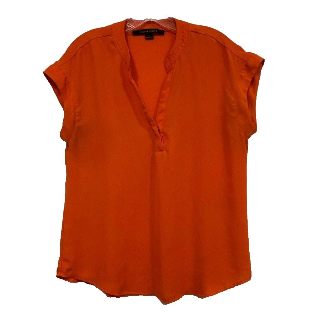 Cynthia Steffe Women’s Orange Short Sleeve Blouse Top Casual Size Small S